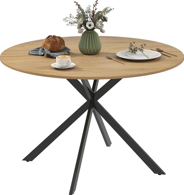 Homcom Runde Esstisch für 4 Personen in Eiche, Durchmesser: 120 cm, Höhe: 75 cm - Bild 1