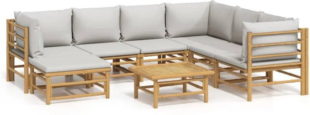 vidaXL 8-tlg Garten-Lounge-Set aus Bambus mit Kissen in Hellgrau und Braun - Bild 1