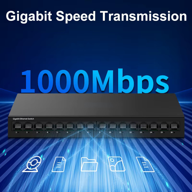 HORACO 16-Port Gigabit Netzwerk-Switch Unmanaged, 1 GbE Ethernet/LAN Switch, Schwarz, Lüfterlos - Bild 2