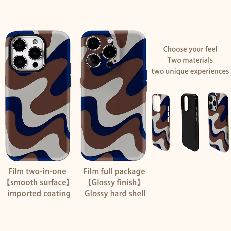 Handyhülle mit Wirbel-Design für iPhone 17 Pro Max, 16, 15, 14, 13, 12, 11 in Braun und Marineblau mit doppellagiger Rückseite - Bild 3