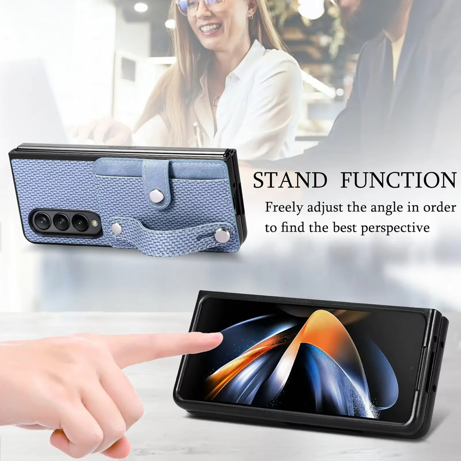 Lederhülle mit Kohlefaser-Armband und Kartenhalter für Samsung Galaxy Z Fold 5, Z Fold 4 und Z Fold 3 5G in Schwarz oder Grün - Bild 2