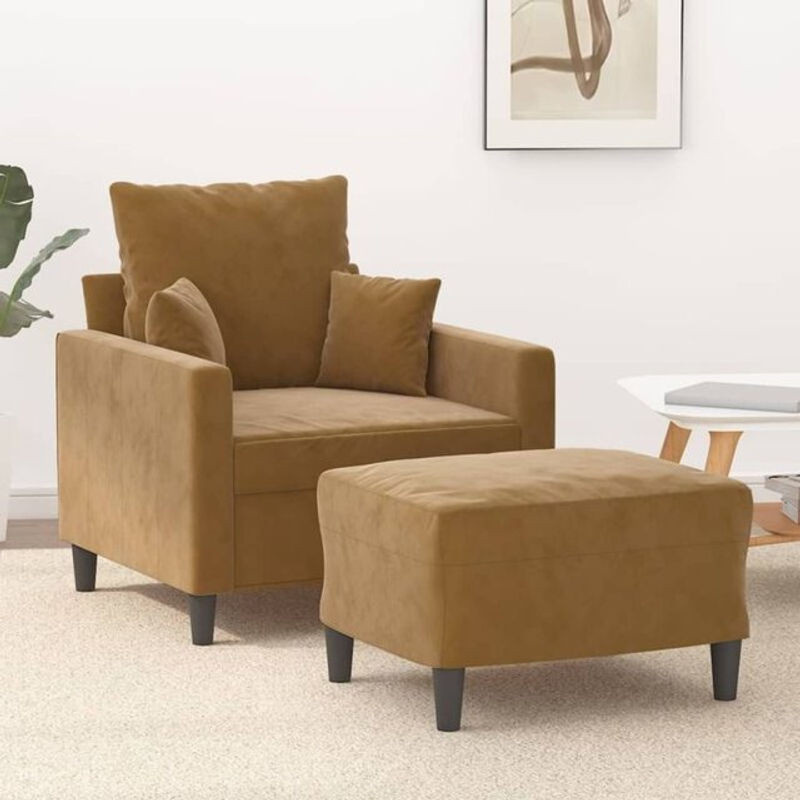 vidaxl Sessel mit Hocker in Braun aus Samt und modernem Design - Bild 1