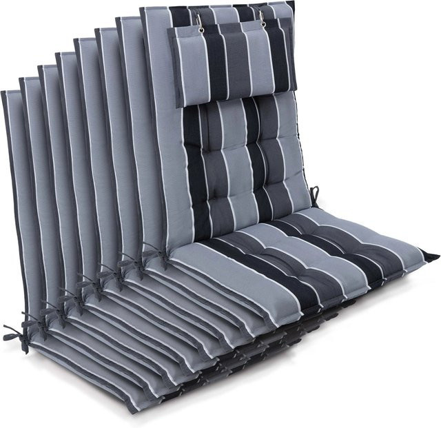 Beautissu 8er Set Sun-HL Hochlehner Auflage Anthrazit-Gestreift, B/T/H: 120 x 50 x 8 cm - Bild 1