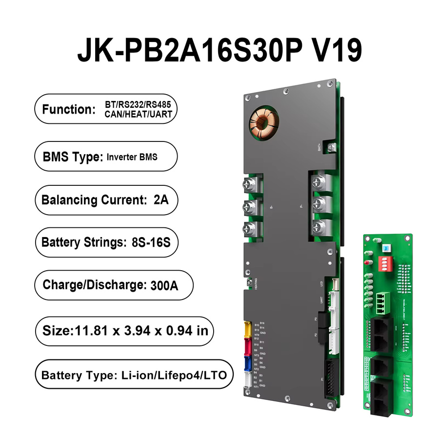 Jikong JK Inverter BMS V19 JK-PB2A16S30P Aktiver Balancer 2A für LiFePo4 Li-Ion LTO Akkus 16S in Schwarz - Bild 3