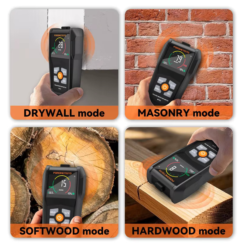 POROMETISTO WT01 Pinless Digital Holzfeuchtemessgerät Induktiver Feuchtigkeitsmesser für Holz Beton Zement und Ziegel in Schwarz - Bild 6