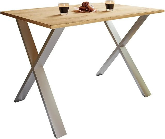 VCM Esstisch Xona X in Eiche mit silberfarbenem X-Frame, B/T/H: 110 x 80 x 76 cm - Bild 2