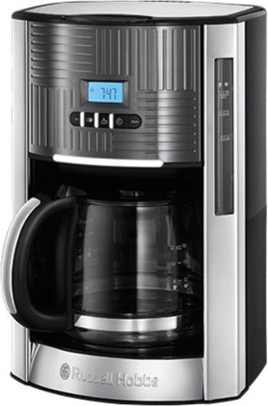 Russell Hobbs Geo Steel Digitale Glas-Kaffeemaschine mit Timer und Abschaltautomatik in Edelstahl und Grau