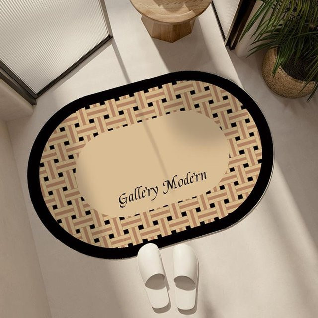 Saugfähige Badezimmer Bodenmatte aus Kieselgur in Beige mit Retro-Design, B/T: 60 x 40 cm - Bild 1