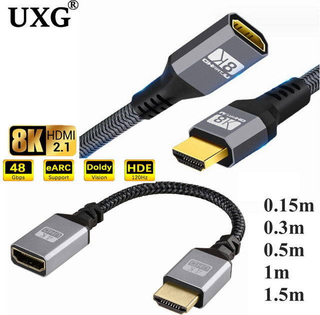 UXG HDMI-Verlängerungskabel 8K in Schwarz für HD TV, Laptop und Projektor - Bild 1