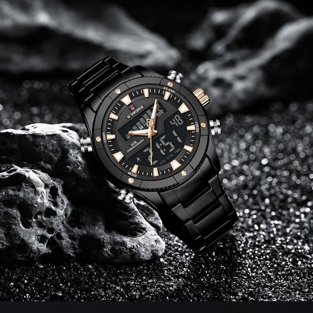 NAVIFORCE Armbanduhr, Chronograph, Quarz, Edelstahl, Schwarz, Herren - Bild 1