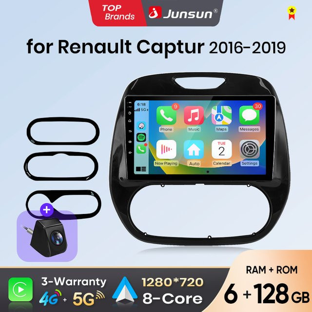 Junsun Android Auto Autoradio für Renault Kaptur mit Wireless Apple CarPlay, IPS Touchscreen und Bluetooth, Schwarz - Bild 1
