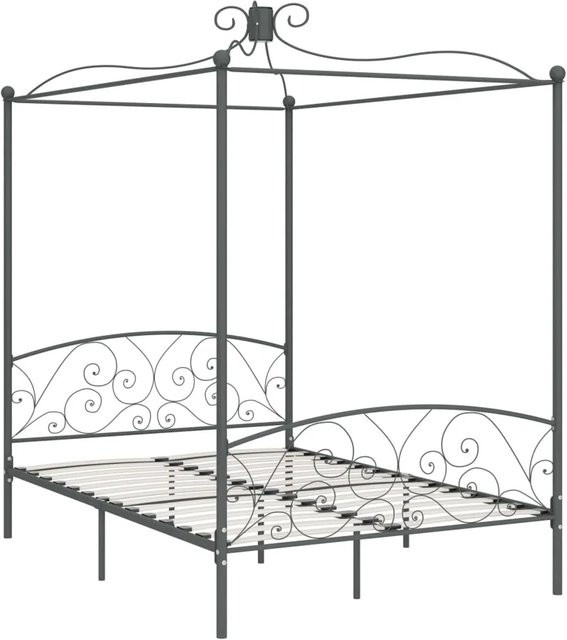 vidaXL Himmelbett-Gestell aus Metall in Grau, B/T/H: 140 x 200 x 227 cm - Bild 1