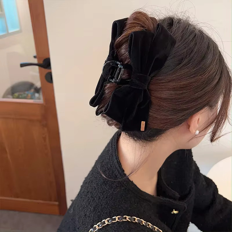 Haarspangen Schleife Hai Clips, Schwarz Rot Samt, Damen - Bild 4