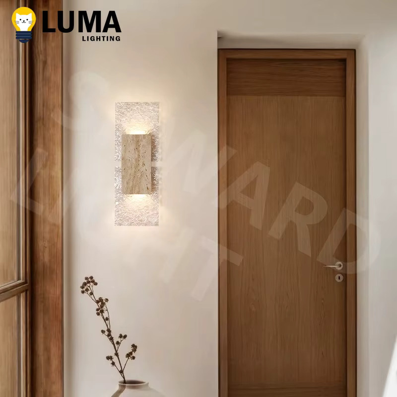 MOSA ZX Nordic Retro LED Wandleuchte aus Travertin und Acryl in Gelb und Beige, Warmweiß, B/T/H: 42,0 x 15,0 x 2,0 cm - Bild 4
