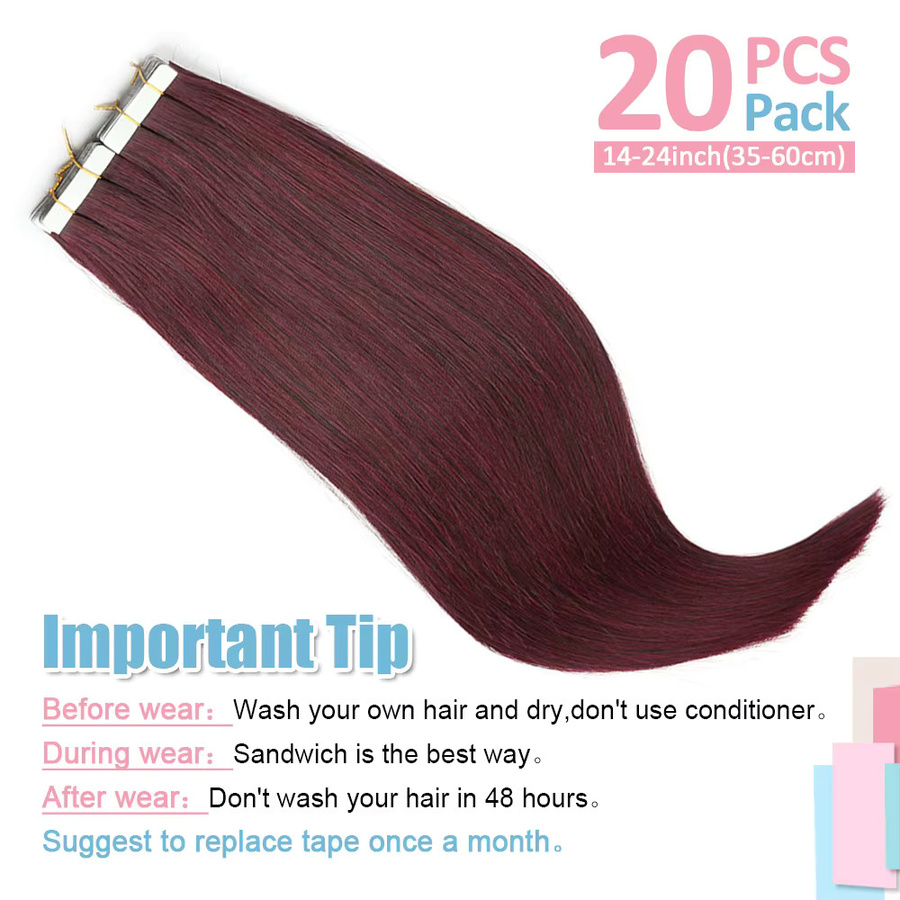 Soul Queen Tape-in-Extensions Echthaar, # 99J Burgund, Straight - Bild 5