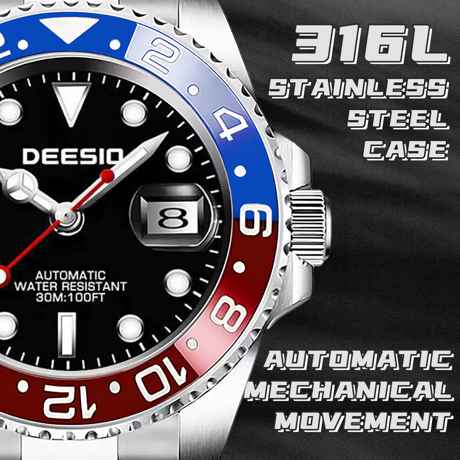 Deesio Automatik Armbanduhr, Edelstahl, Schwarz, Herren - Bild 4