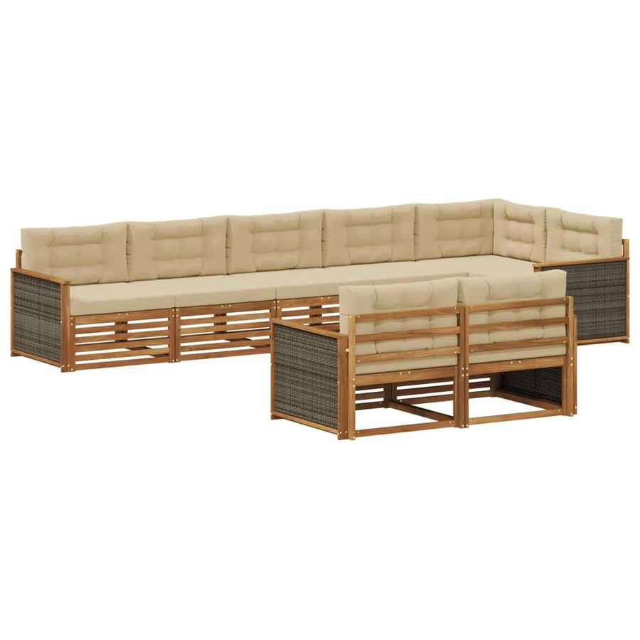 vidaXL Outdoor-Sofagarnitur aus Akazienholz in L-Form mit Kissen, Natur und Beige - Bild 2