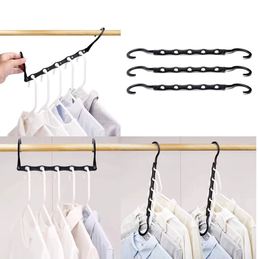 20 Stück Multifunktionale Kleiderbügel von YOCITY in Schwarz, Platzsparende Kleiderschrank-Organizer mit 5-Loch-Design und rutschfester Oberfläche - Bild 2