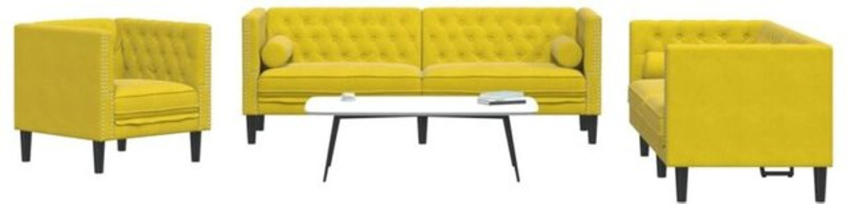 3-teiliges Chesterfield Sofa Set mit Nackenrollen aus Samt in Gelb von Vidaxl - Bild 1