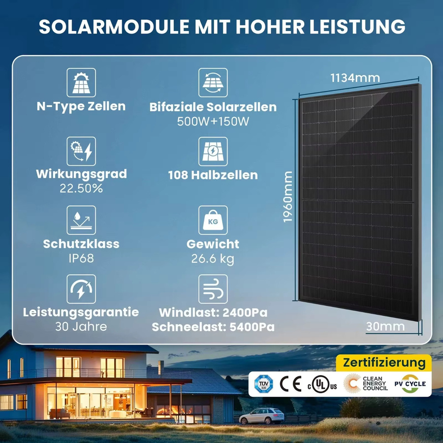 ALLDREI Bifaziales Solarmodul in Schwarz für Balkonkraftwerke - Bild 5