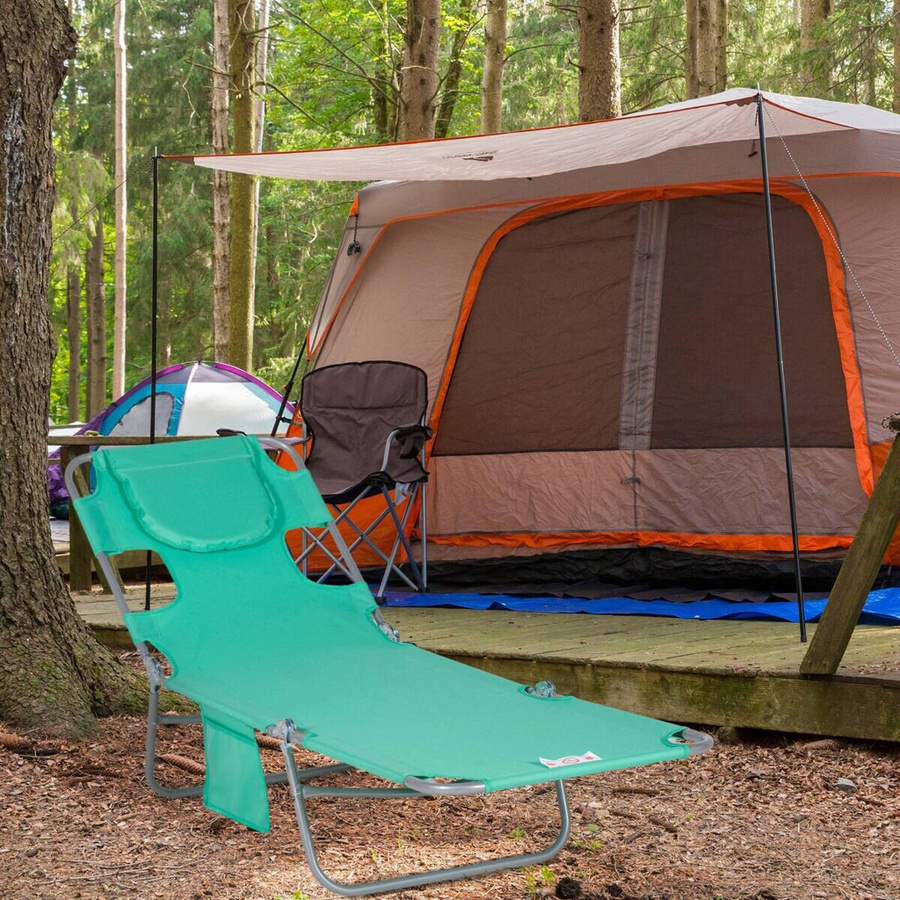 Outsunny Sonnenliege klappbar in Grün mit verstellbarer Rückenlehne und Kopfkissen, wetterfeste Gartenliege aus Polyester und Stahl, B/H/L: 55 x 29 x 185 cm - Bild 3