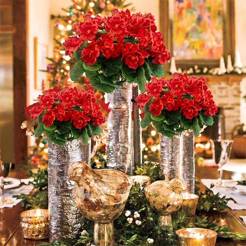 Künstliche Geranien Seidenblumen von LEKSE in Rot als Blumenstrauß für Garten, Hochzeit und Tischdekoration - Bild 4