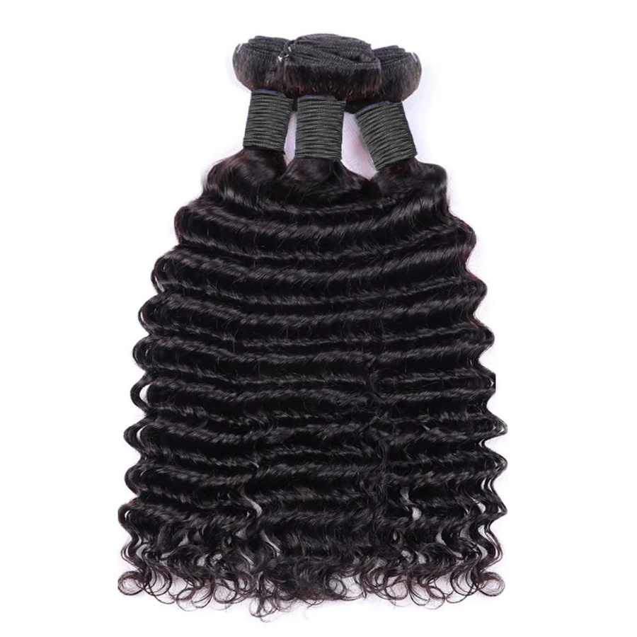 Ruinafen Deep Wave Remy Echthaar Extensions, 3 Bundles Set, Natürliche Farbe - Bild 2