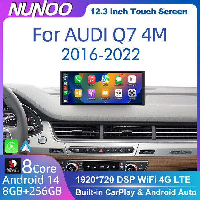 Nunoo Android 14 Autoradio für Audi Q7 4M (2016-2022) mit Carplay, GPS, 4G, 5G WIFI und Qualcomm Navigation, Schwarz - Bild 1