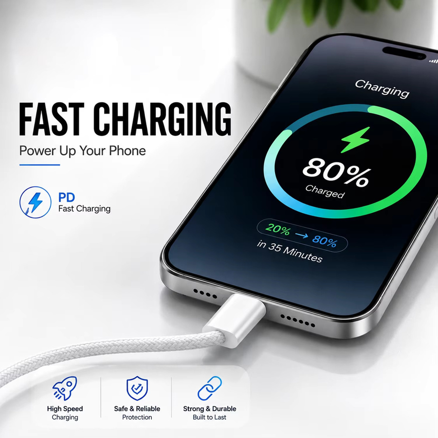 Parallel World USB-C zu USB-C Ladekabel mit 60W Schnellladefunktion, weißes geflochtenes PD-Kabel für iPhone 15 16, iPad, MacBook und Samsung - Bild 2