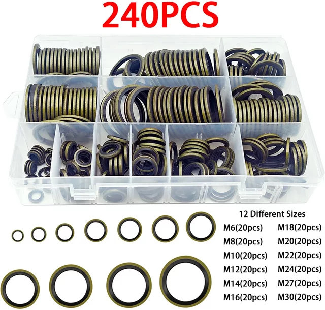 YISEONG 240er Set Kombinierte Dichtungsringe aus Metall und Gummi für M6-M30 Öl- und Hydraulikdichtungen - Bild 1