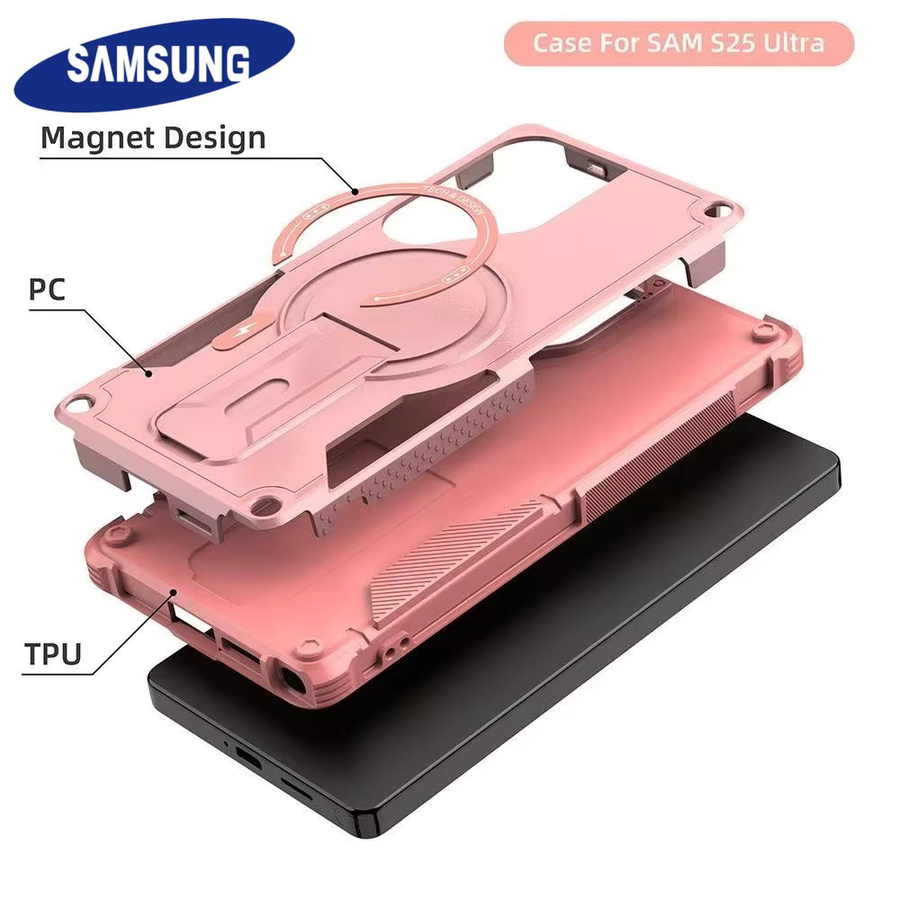 Samsung Magnetische Militär-Schutzhülle mit Matt-Finish für S26 Ultra S25 FE S24 Plus A56 A36 A26 A16 kompatibel mit MagSafe in Schwarz und Pink - Bild 2