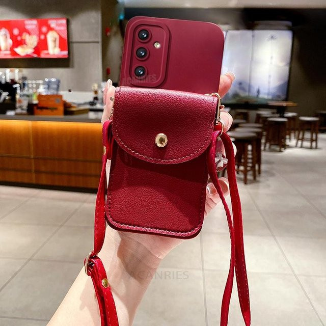 Samsung Crossbody-Tasche Silikonhülle mit Kartensteckplatz und Kordel in Rot für Galaxy A16 A26 A36 A56 A06 A15 A55 S25 Plus S24 Ultra 5G - Bild 1