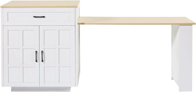 Merax Kücheninsel aus MDF in Weiß, ausziehbar mit 2 Schubladen und 4 Fächern, B/T/H: 133-202 x 70 x 93,5 cm - Bild 1