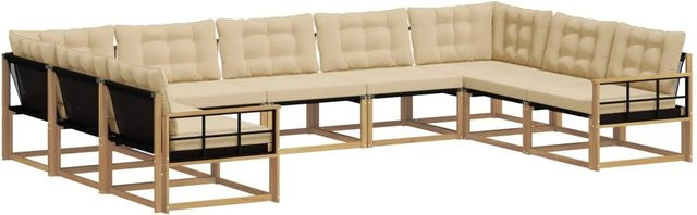 vidaXL Outdoor-Sofagarnitur aus Akazienholz mit Textilene und Kissen, 9-teilig, Weiß und Beige - Bild 1