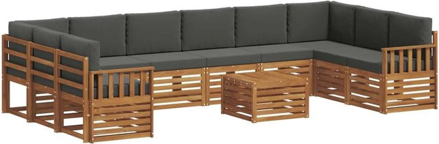 vidaXL Sofagarnitur aus Akazie Massivholz in Anthrazit und Natur, 11-teiliges L-Shape Set mit Polstern und Armlehnen - Bild 1