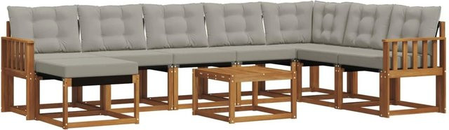 vidaXL Outdoor-Sofagarnitur 9-teilig aus Akazienholz und Textilene in Beige und Grau mit UV-beständigen Kissen - Bild 1
