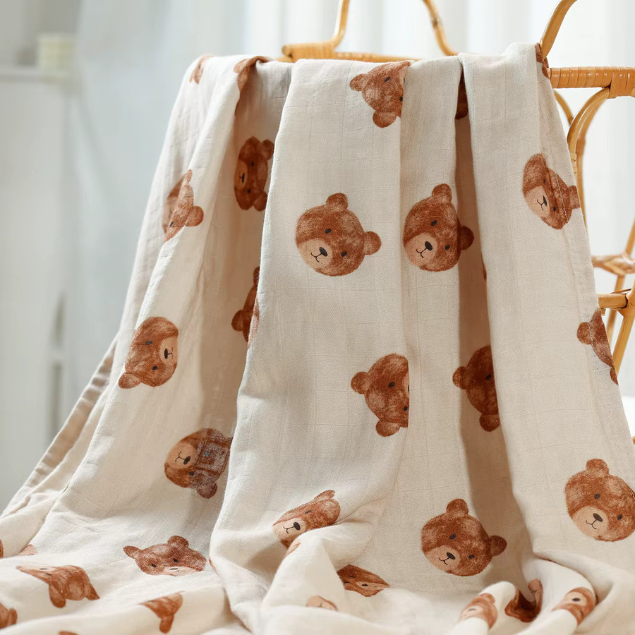 Elinfant Baby Musselin Swaddle Decke aus Bambus-Baumwolle mit Digitaldruck, Beige, B: 120 cm, T: 110 cm - Bild 4
