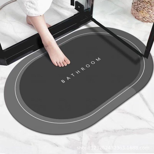 Rutschfeste und saugfähige Fußmatte von WoW Home in Grau, oval, B/T: 60 x 40 cm - Bild 1