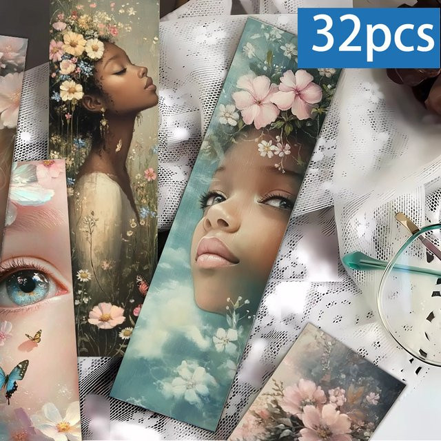 32 Stück Blumen-Lesezeichen aus Papier mit kreativen künstlerischen Designs in Multicolour - Bild 1