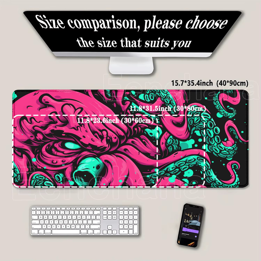 Eenehana Octopus Monster XXL-Mauspad in Multicolour mit HD-Druck und Overlock-Rand - Bild 2