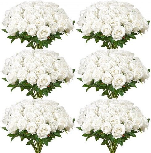 VEVOR Künstliche Rosen in Weiß, 120 Stück Schaumrosen mit Stielen für DIY Hochzeitsdekoration und Blumenarrangements - Bild 1