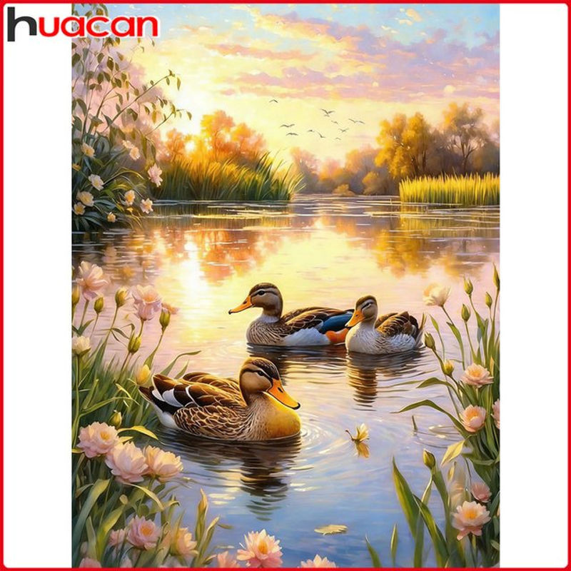 Huacan 5D DIY Diamantmalerei Enten-Teich Tier-Landschaft Mehrfarbig - Bild 1