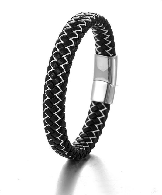 Herrenarmband, blaues Leder, Edelstahl, 21 cm, Schwarz - Bild 1