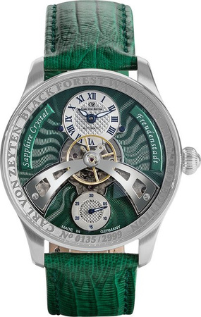 Carl von Zeyten Herrenuhr, Automatik, Edelstahl, Leder, Grün, 42 mm