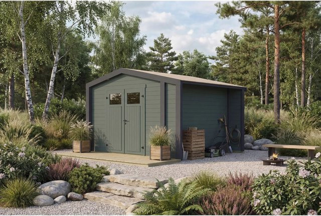 Weka Gartenhaus Killarney Satteldach Anthrazit-Grün B/T/H: 361 x 350 x 246 cm - Bild 1