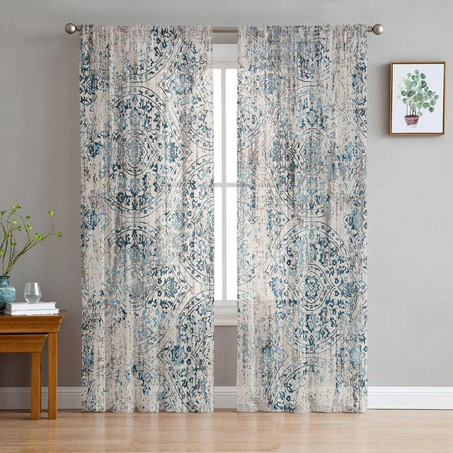 A Family Of Home Textiles Transparentes Tüll-Fensterdekoration im Shabby Chic Muster in Blau, Breite: 135 cm, Höhe: 137 cm - Bild 1