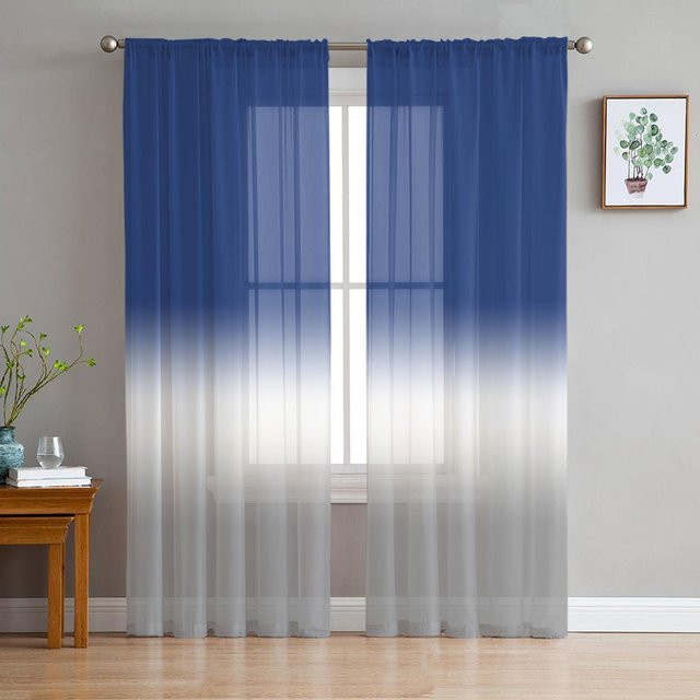 Yiran Furniture Transparente Tüll-Vorhänge mit Farbverlauf in Salbeigrün und Grau, Organza-Fenstervorhänge mit Rod Pocket, Breite: 135 cm, Höhe: 115 cm - Bild 1