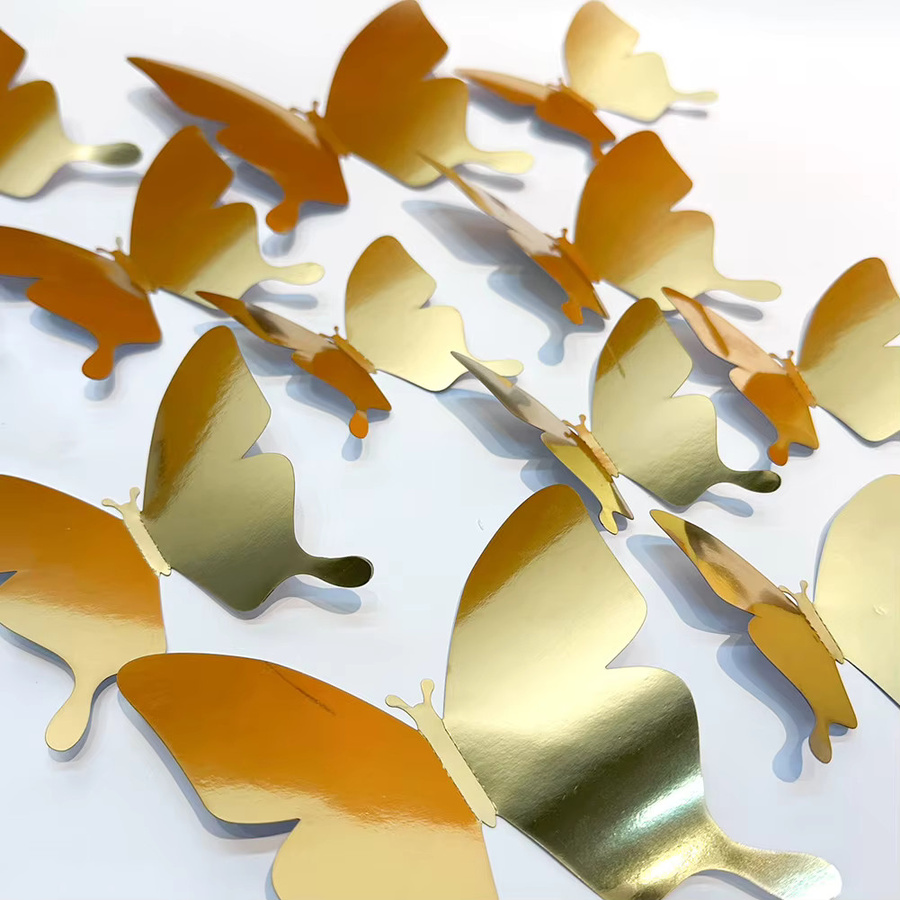 HonC Reflektierende Schmetterling-Wandaufkleber in Gold und Silber, 12 Stück für Hochzeit und Party-Dekoration - Bild 2