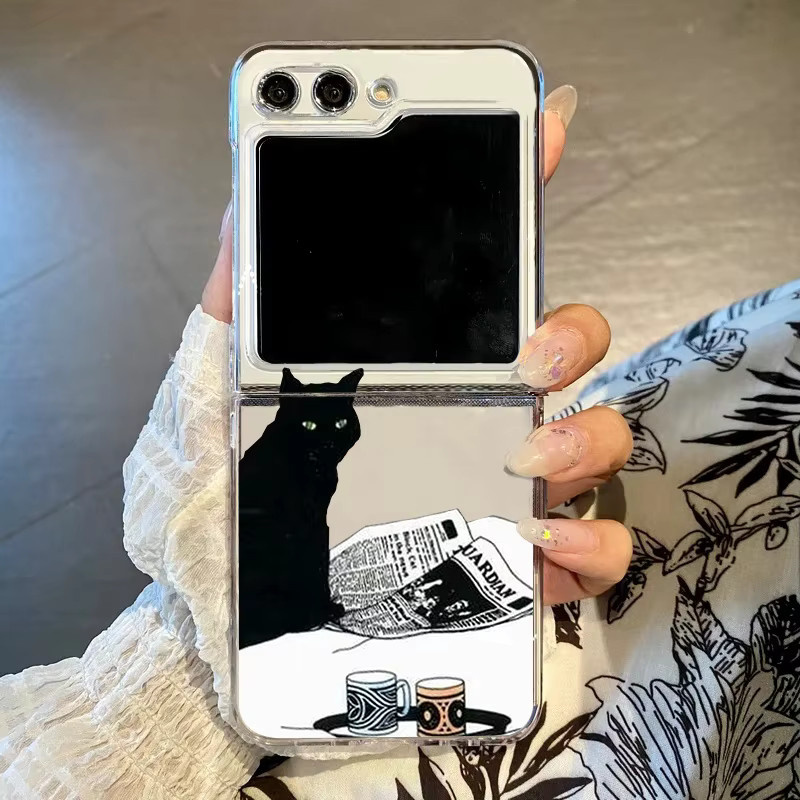 Transparente Handyhülle mit lustigem Cartoon schwarzer Katze für Samsung Galaxy Z Flip 6, Flip 5, Flip 4 und Flip 3 - Bild 2