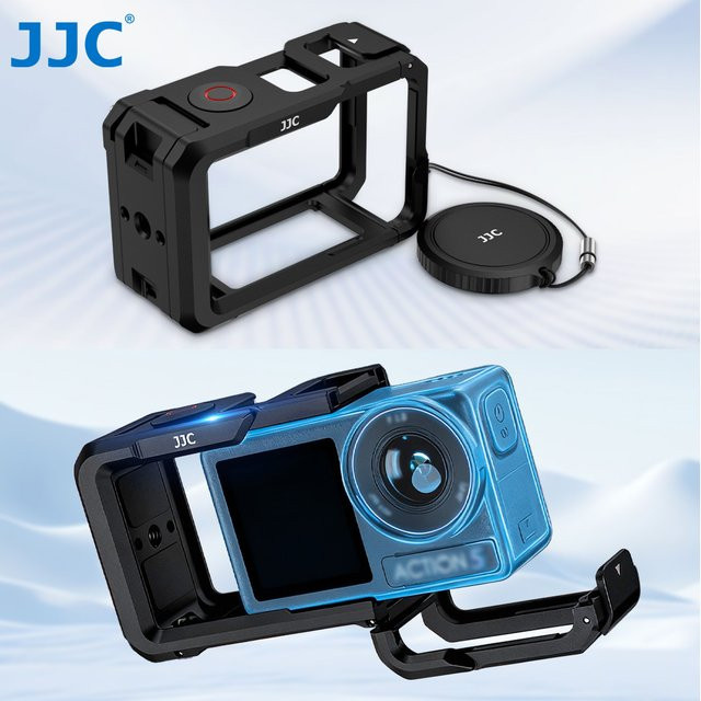 JJC Metallkäfig Kameragriff-Kit in Schwarz für DJI Action 5 Pro, Action 4 und Action 3 zur Erweiterung mit Mikrofon und LED-Licht - Bild 1